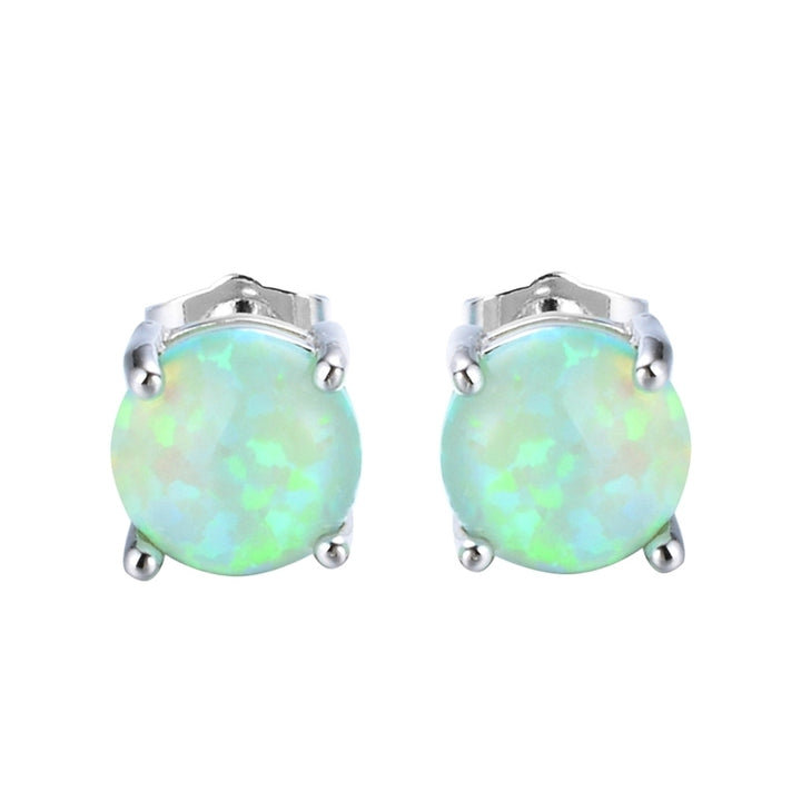 Fashion Women Four Claw Round Faux Opal Inlaid Ear Stud Earrings Jewelry Gift Image 9