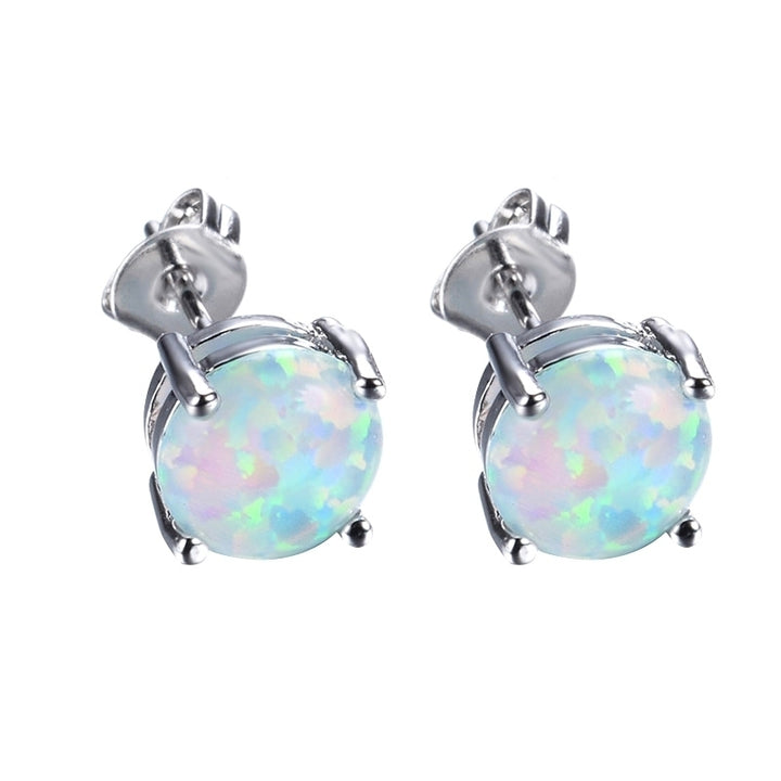 Fashion Women Four Claw Round Faux Opal Inlaid Ear Stud Earrings Jewelry Gift Image 10