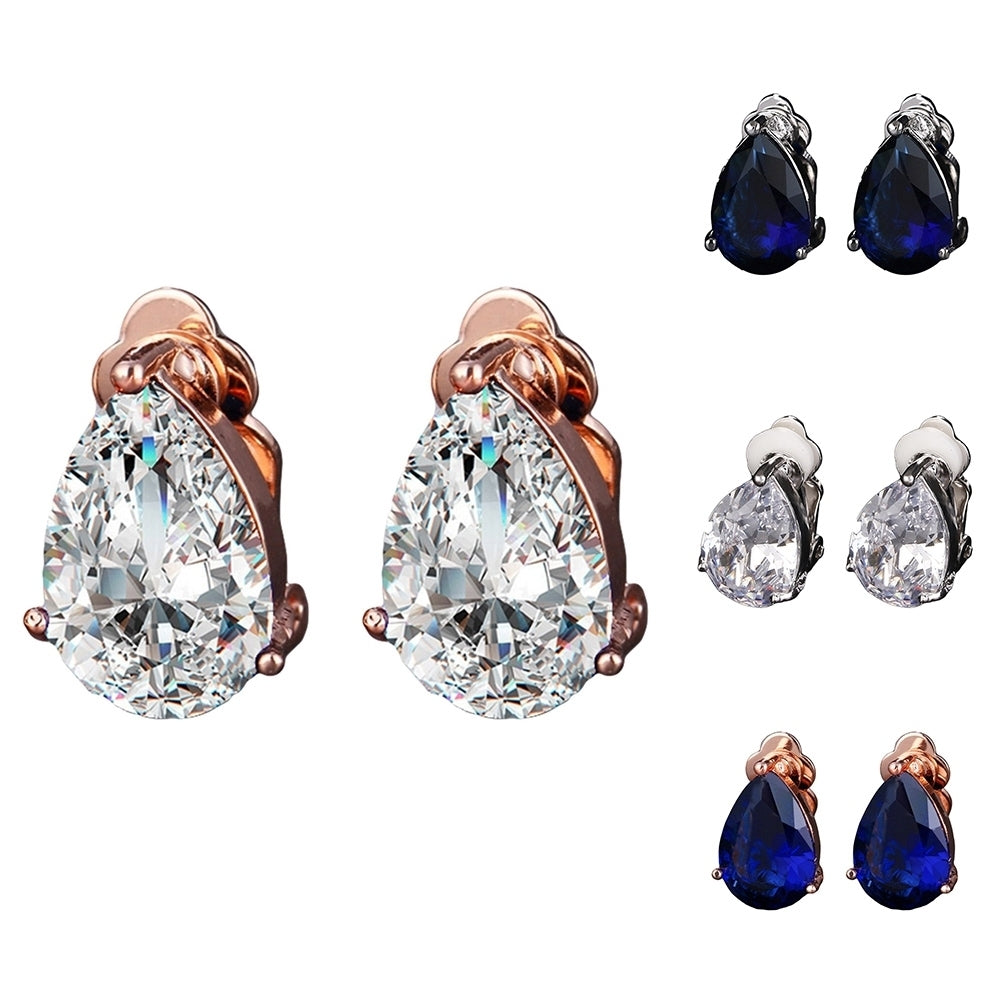 Fashion Women Water Drop Cubic Zirconia Clip On Earrings Party Jewelry Gift Image 8