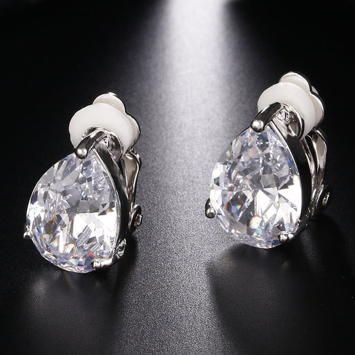 Fashion Women Water Drop Cubic Zirconia Clip On Earrings Party Jewelry Gift Image 11