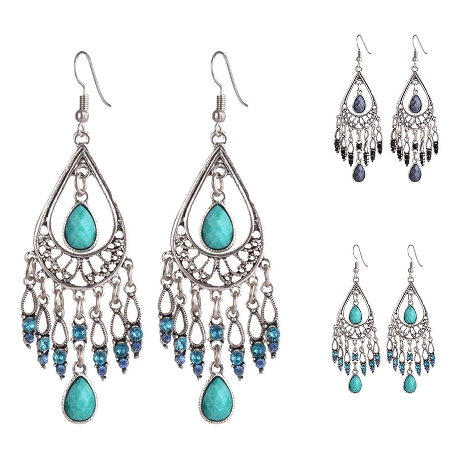 Bohemian Women Water Drop Rhinestone Tassel Dangle Hook Earrings Jewelry Gift Image 1