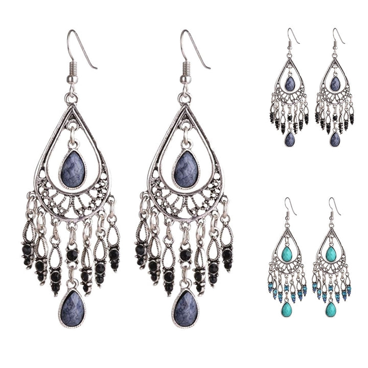 Bohemian Women Water Drop Rhinestone Tassel Dangle Hook Earrings Jewelry Gift Image 2