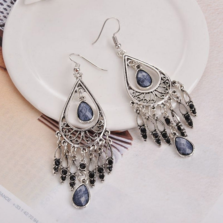 Bohemian Women Water Drop Rhinestone Tassel Dangle Hook Earrings Jewelry Gift Image 4