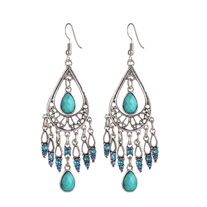 Bohemian Women Water Drop Rhinestone Tassel Dangle Hook Earrings Jewelry Gift Image 4