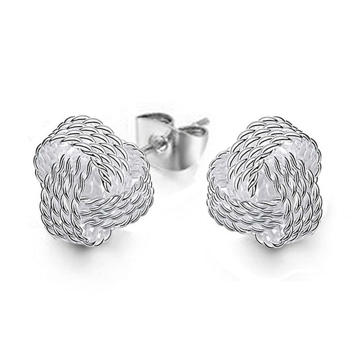 Fashion Women Round Ball Woven Twisted Rope Love Knot Stud Earrings Jewelry Gift Image 1