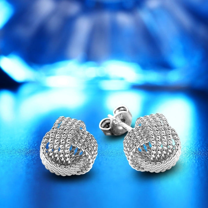 Fashion Women Round Ball Woven Twisted Rope Love Knot Stud Earrings Jewelry Gift Image 7