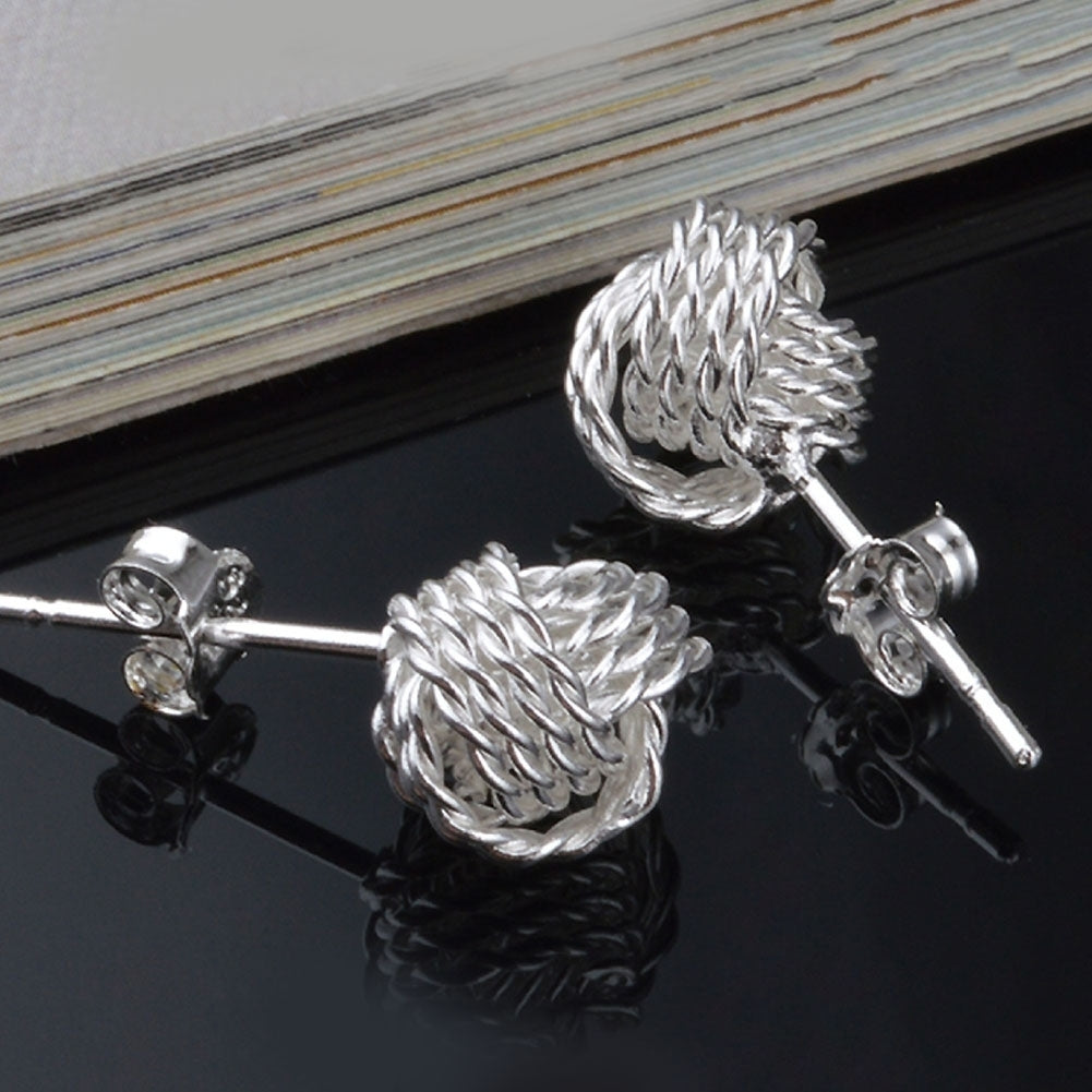 Fashion Women Round Ball Woven Twisted Rope Love Knot Stud Earrings Jewelry Gift Image 9