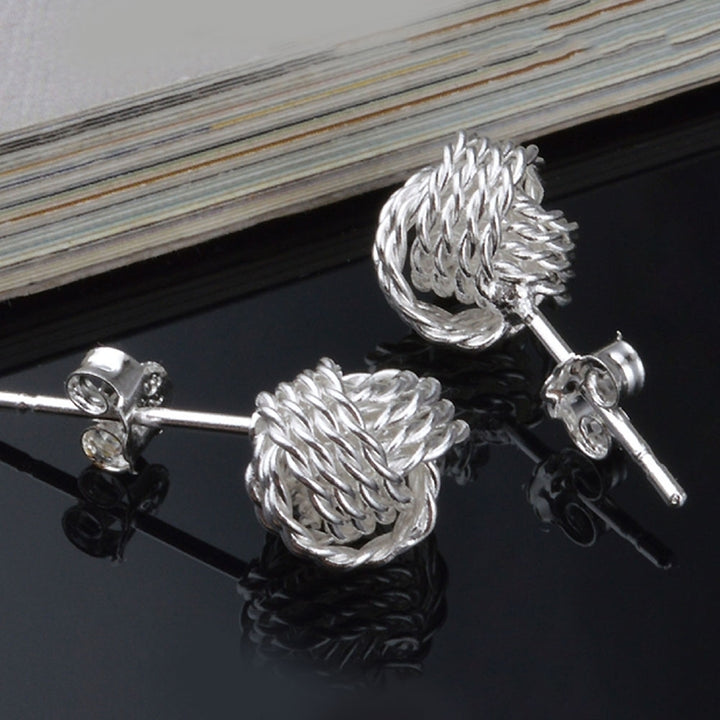 Fashion Women Round Ball Woven Twisted Rope Love Knot Stud Earrings Jewelry Gift Image 9