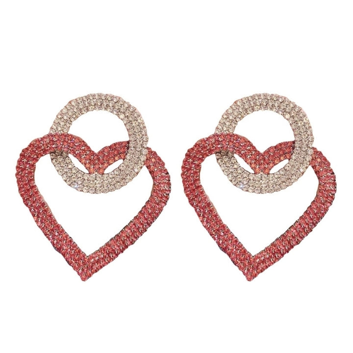 Women Rhinestone Inlaid Heart Round Dangle Ear Stud Earrings Party Jewelry Gift Image 9