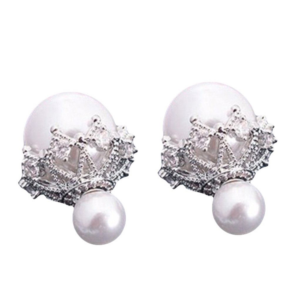 Women Double Sided Imitation Pearl Hollow Flower Ear Stud Earrings Jewelry Gift Image 2