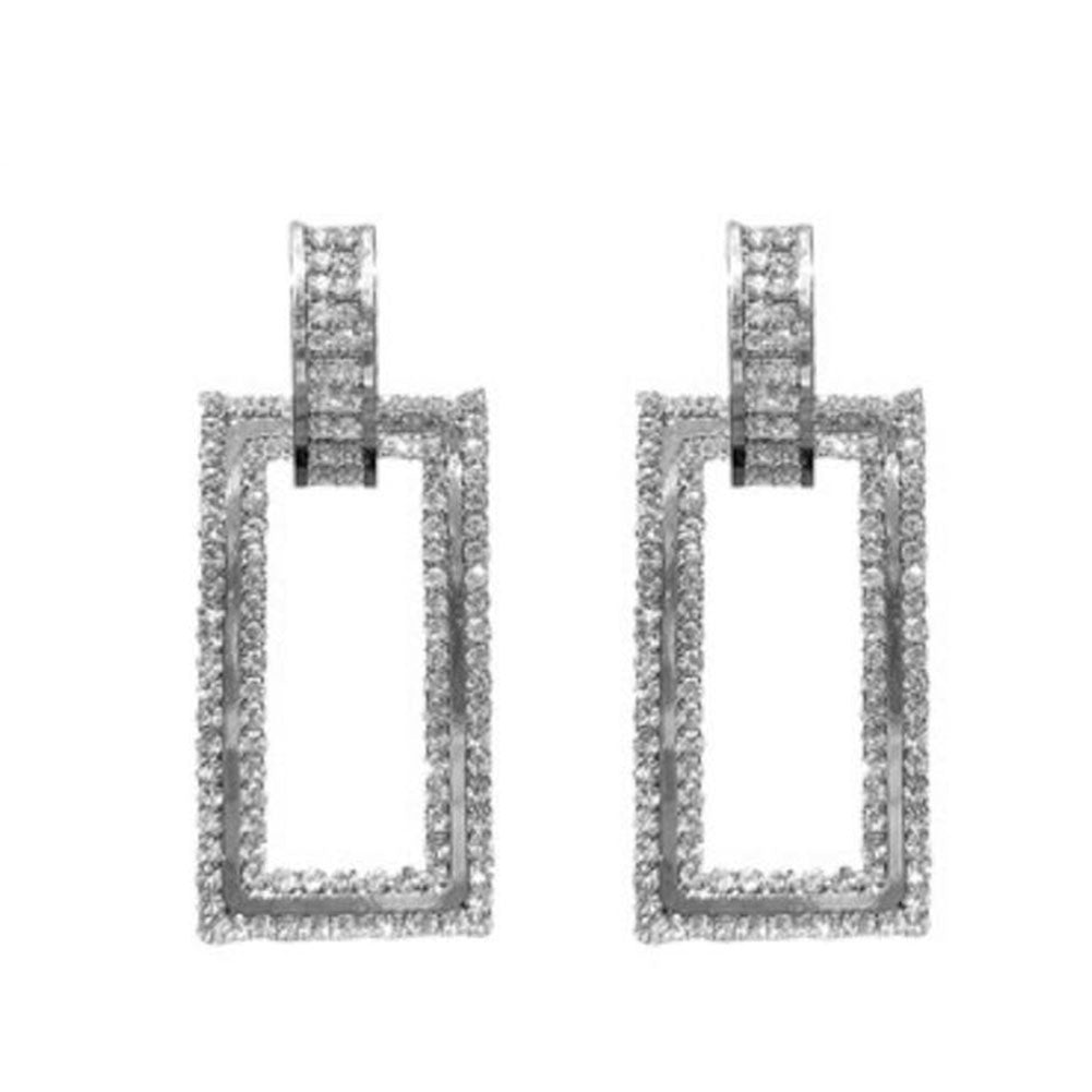 Women Rhinestone Inlaid Hollow Rectangle Dangle Ear Stud Earrings Jewelry Gift Image 10