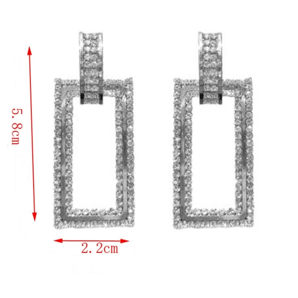 Women Rhinestone Inlaid Hollow Rectangle Dangle Ear Stud Earrings Jewelry Gift Image 11