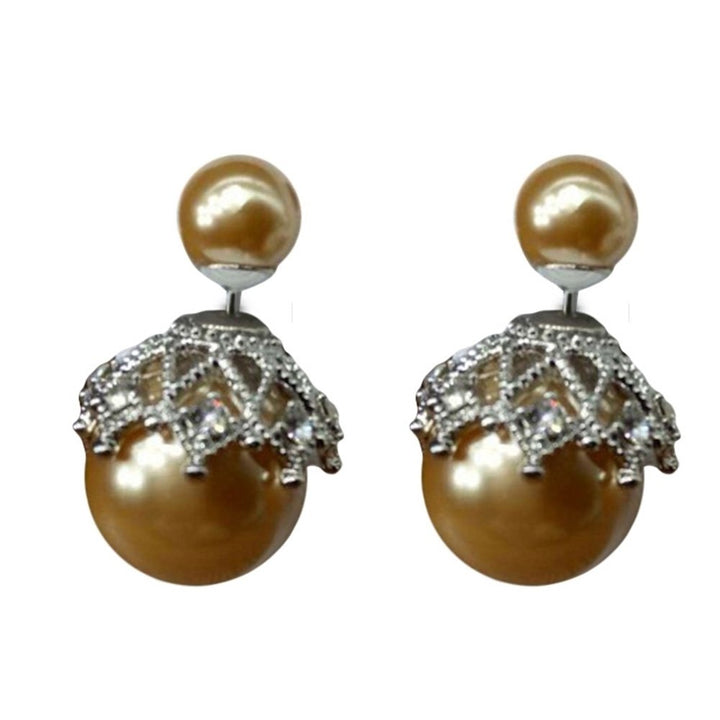 Women Double Sided Imitation Pearl Hollow Flower Ear Stud Earrings Jewelry Gift Image 4