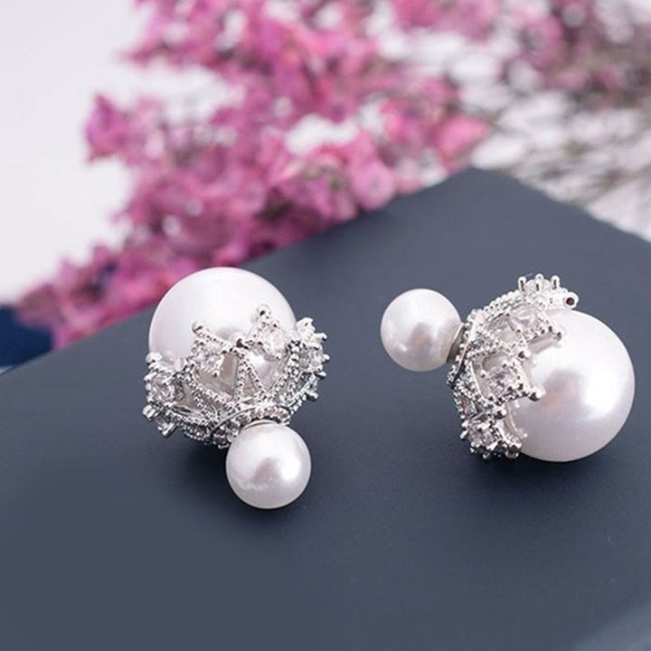 Women Double Sided Imitation Pearl Hollow Flower Ear Stud Earrings Jewelry Gift Image 8