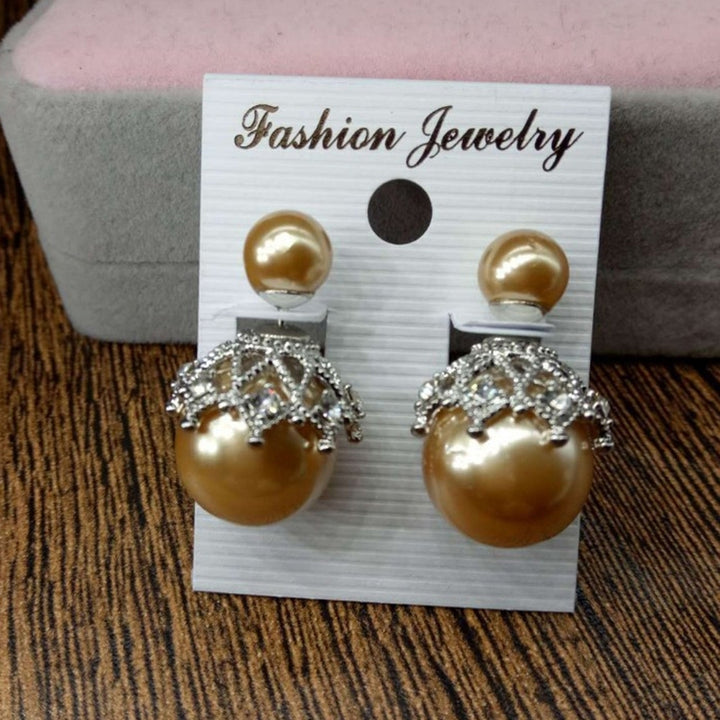 Women Double Sided Imitation Pearl Hollow Flower Ear Stud Earrings Jewelry Gift Image 10