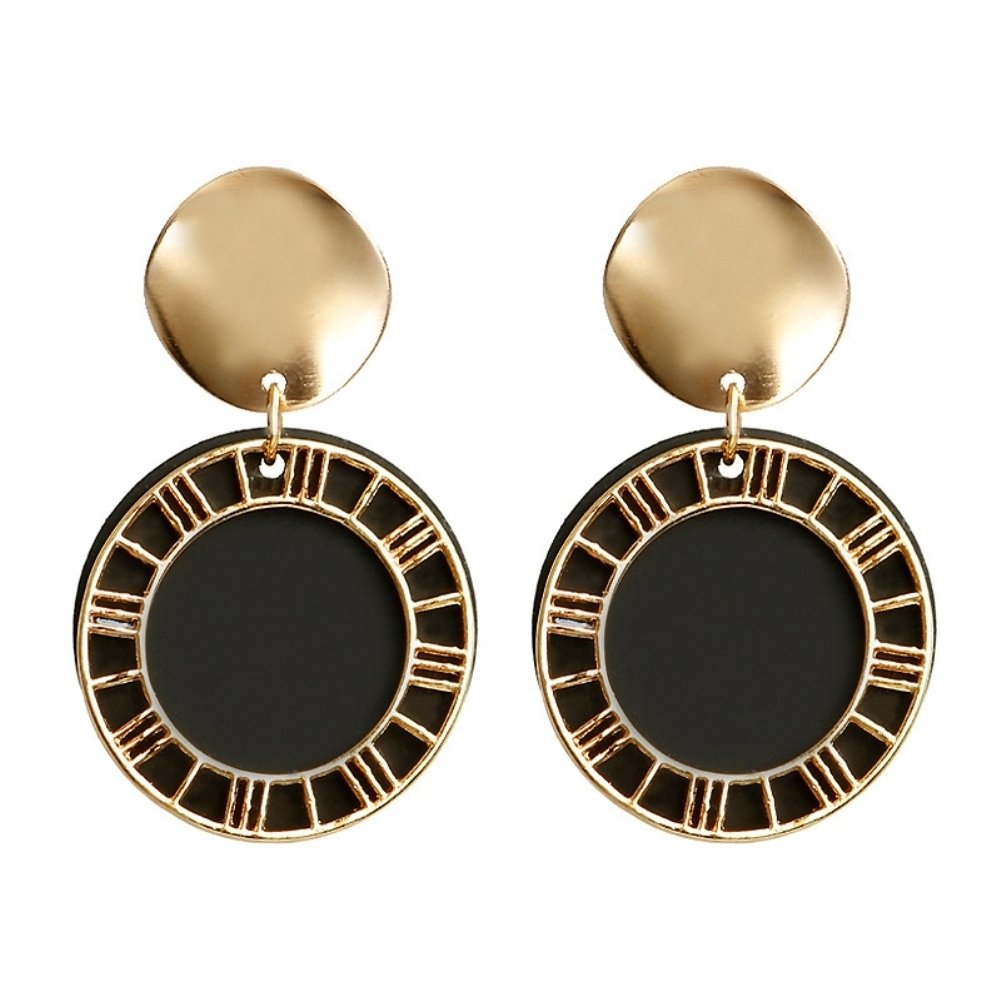 Fashion Women Roman Numerals Round Dangle Drop Ear Stud Earrings Jewelry Gift Image 1