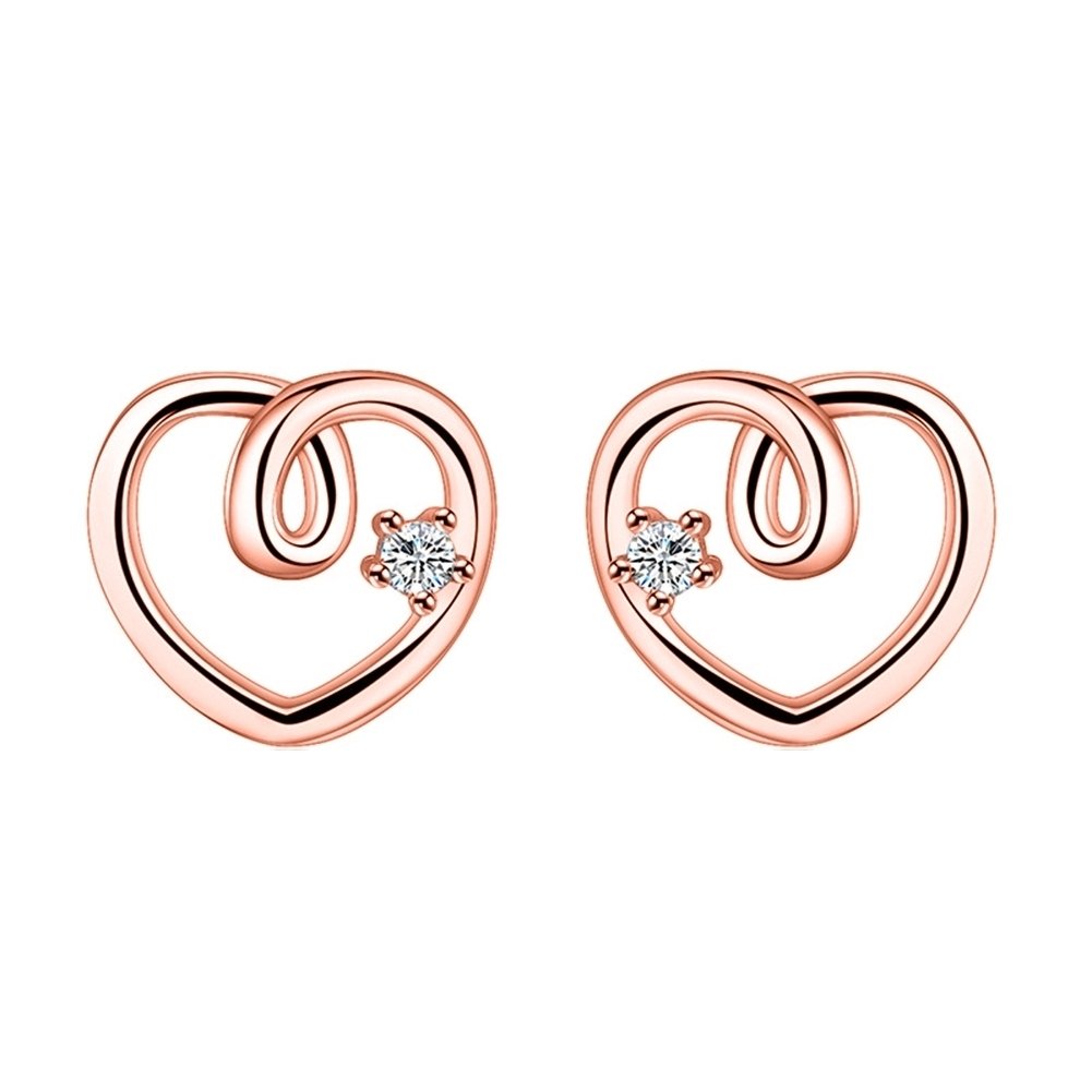 Lady Rhinestone Inlaid Hollow Heart Ear Stud Earrings Jewelry Valentine Day Gift Image 1