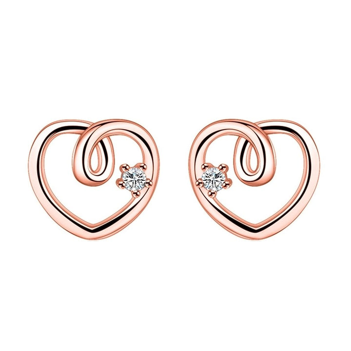 Lady Rhinestone Inlaid Hollow Heart Ear Stud Earrings Jewelry Valentine Day Gift Image 1