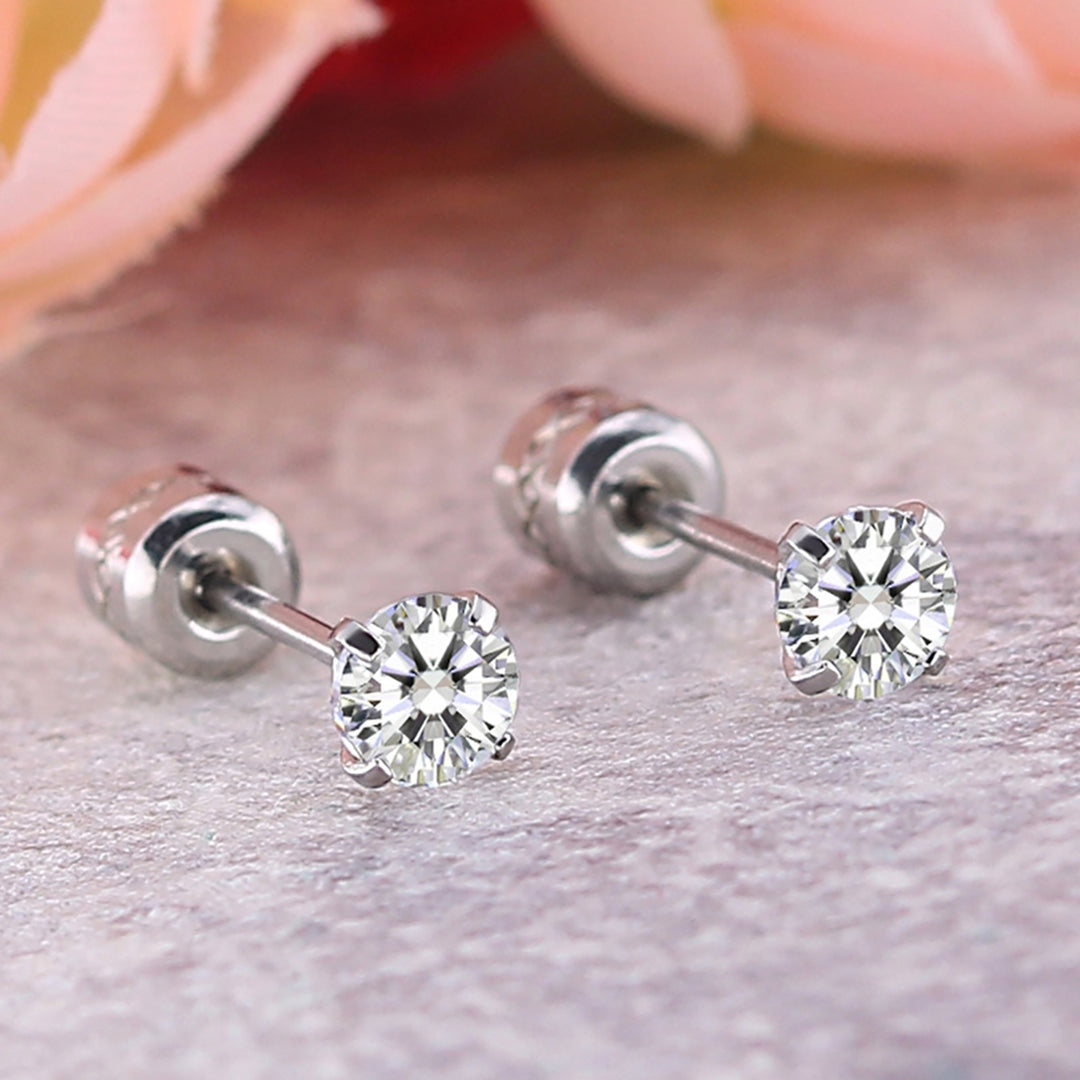 Earrings Fashionable Unisex Rhinestone Round Cubic Zirconia Titanium Steel Studs for Gift Image 1