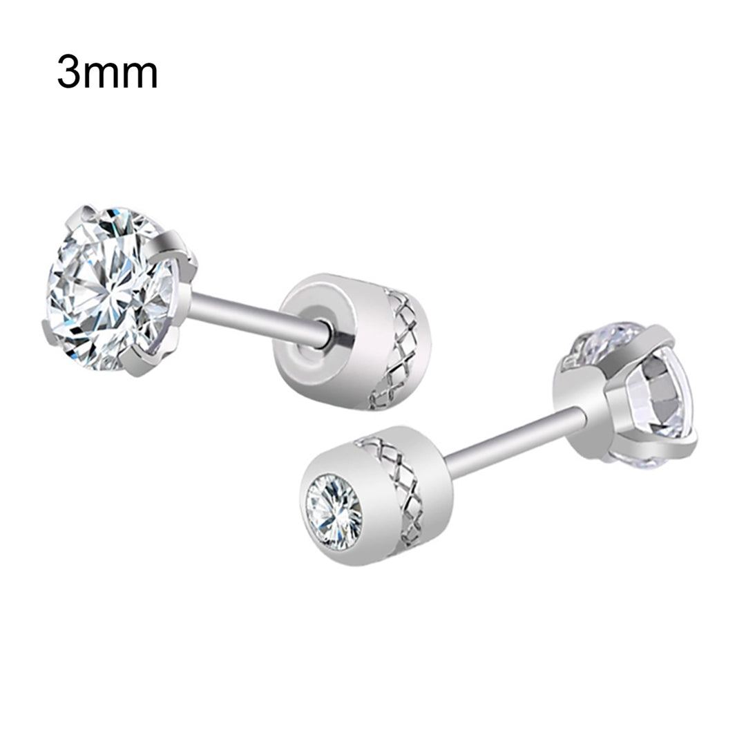 Earrings Fashionable Unisex Rhinestone Round Cubic Zirconia Titanium Steel Studs for Gift Image 2