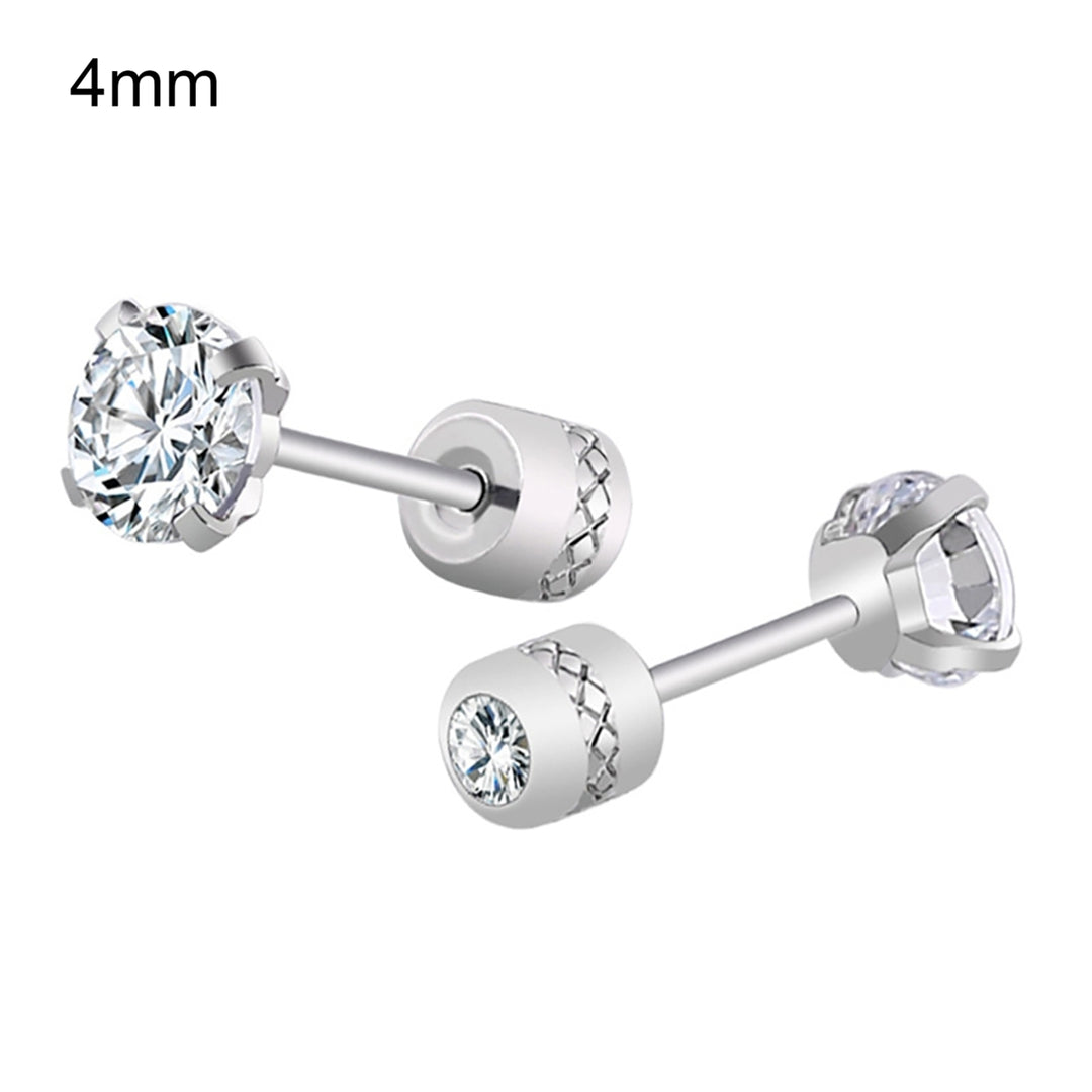 Earrings Fashionable Unisex Rhinestone Round Cubic Zirconia Titanium Steel Studs for Gift Image 3