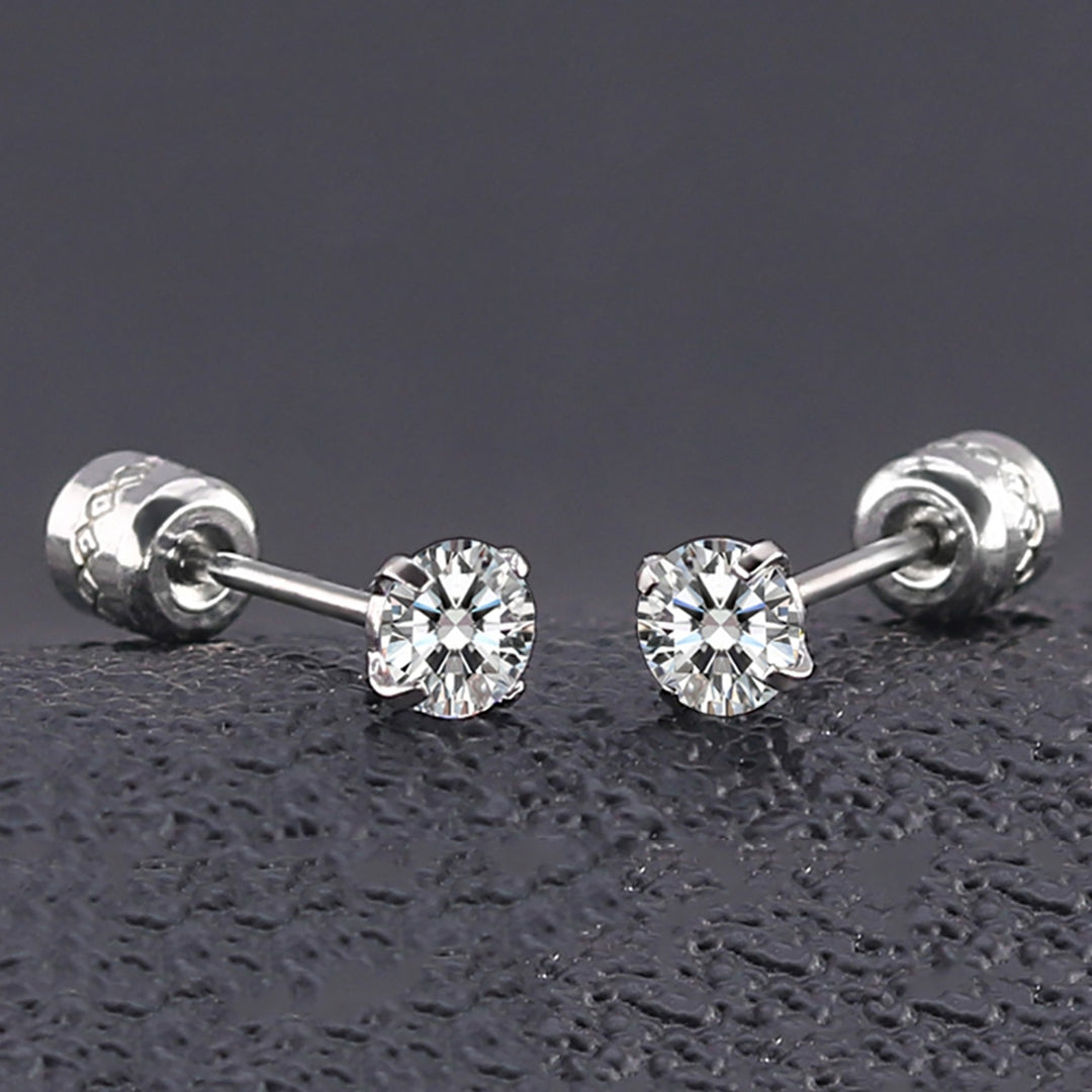 Earrings Fashionable Unisex Rhinestone Round Cubic Zirconia Titanium Steel Studs for Gift Image 4