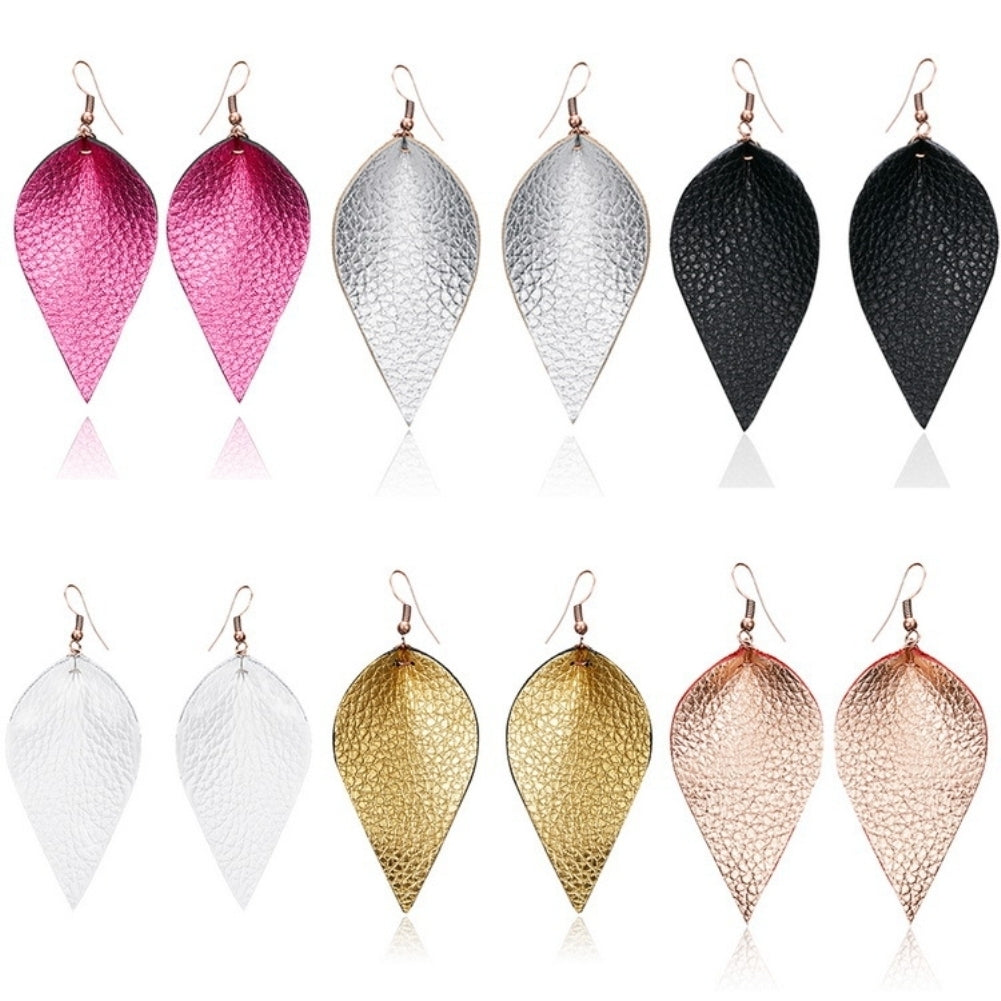 Punk Women Leopard Faux Leather Teardrop Leaf Dangle Hook Earrings Jewelry Gift Image 1