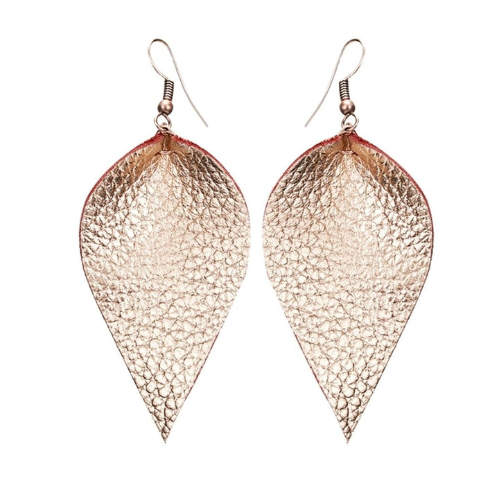 Punk Women Leopard Faux Leather Teardrop Leaf Dangle Hook Earrings Jewelry Gift Image 2