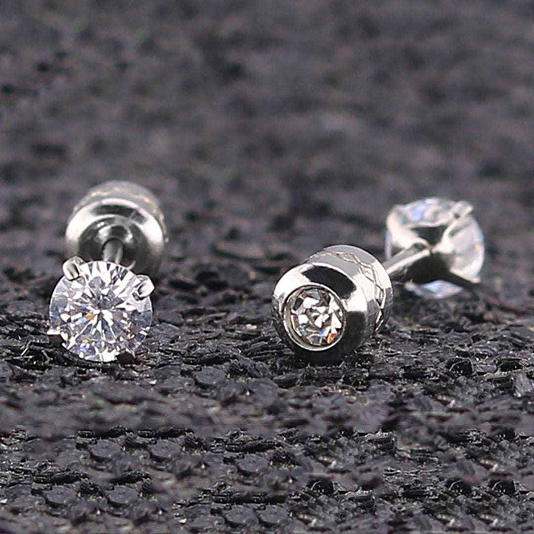 Earrings Fashionable Unisex Rhinestone Round Cubic Zirconia Titanium Steel Studs for Gift Image 6