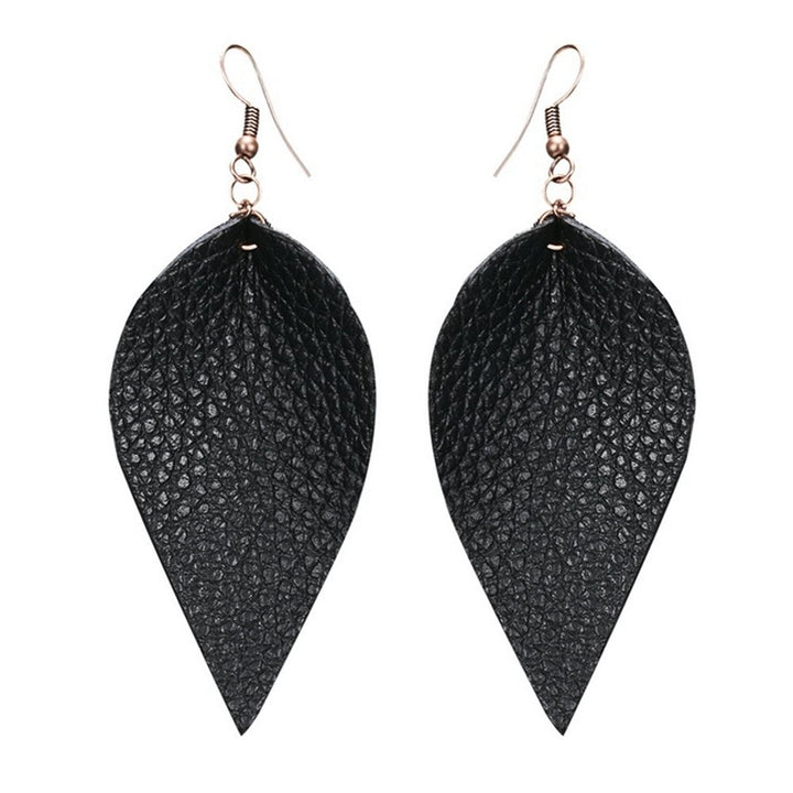 Punk Women Leopard Faux Leather Teardrop Leaf Dangle Hook Earrings Jewelry Gift Image 3