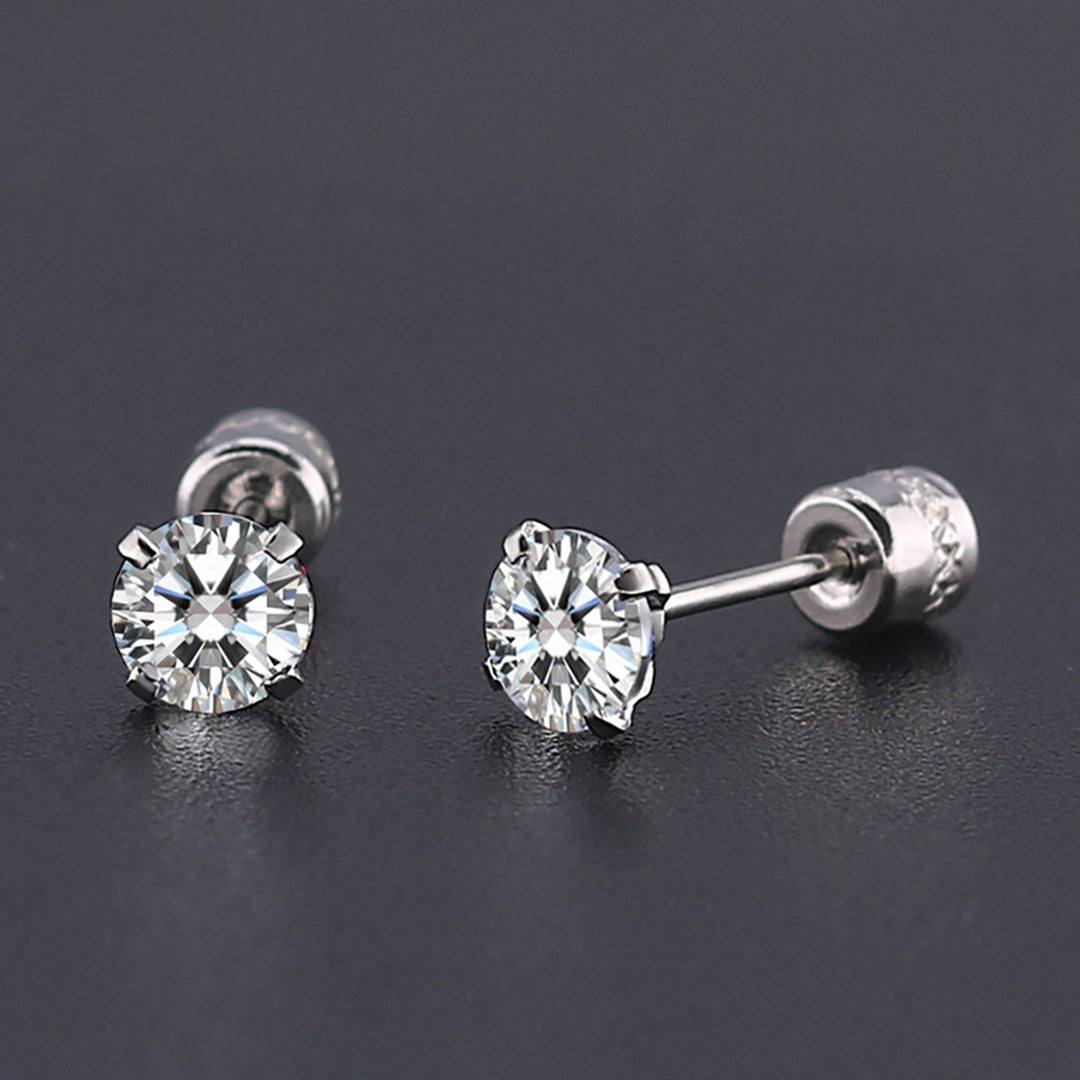 Earrings Fashionable Unisex Rhinestone Round Cubic Zirconia Titanium Steel Studs for Gift Image 7