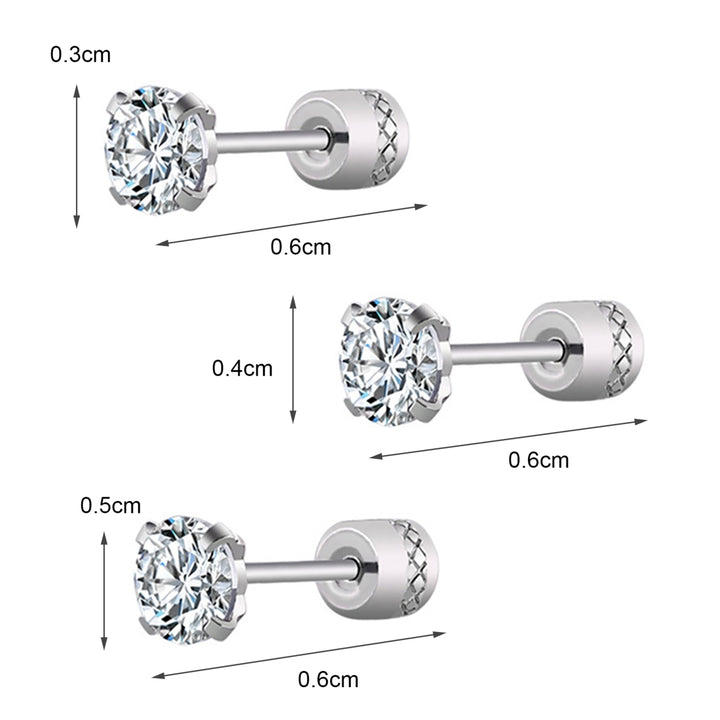 Earrings Fashionable Unisex Rhinestone Round Cubic Zirconia Titanium Steel Studs for Gift Image 8