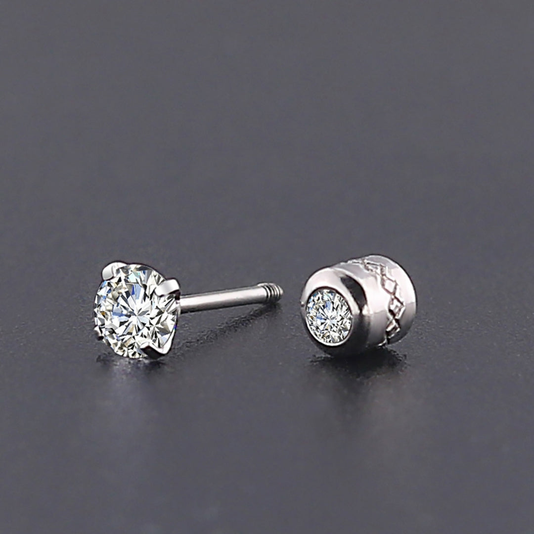 Earrings Fashionable Unisex Rhinestone Round Cubic Zirconia Titanium Steel Studs for Gift Image 9