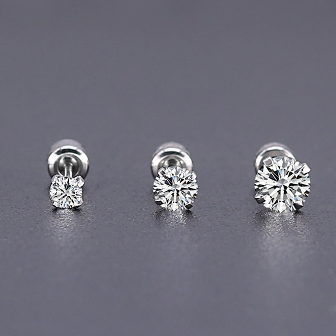 Earrings Fashionable Unisex Rhinestone Round Cubic Zirconia Titanium Steel Studs for Gift Image 10