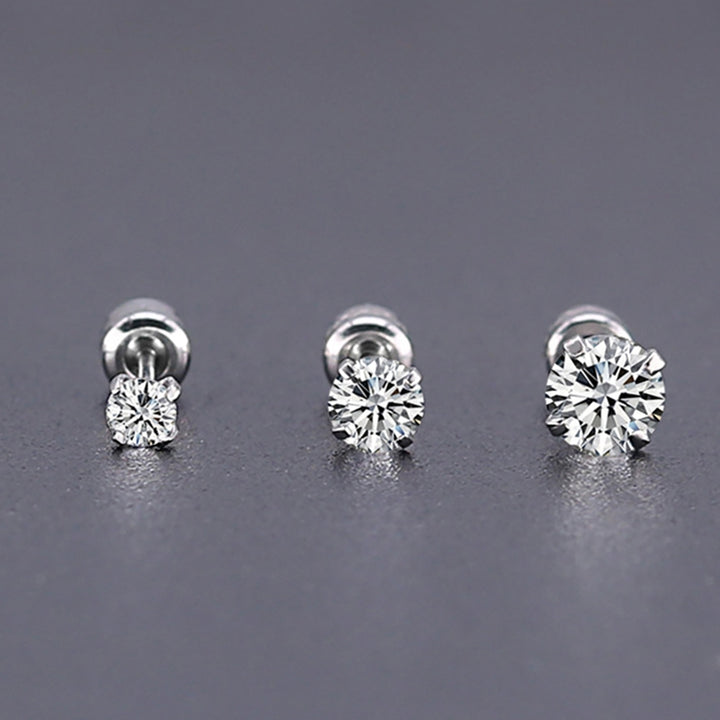 Earrings Fashionable Unisex Rhinestone Round Cubic Zirconia Titanium Steel Studs for Gift Image 10