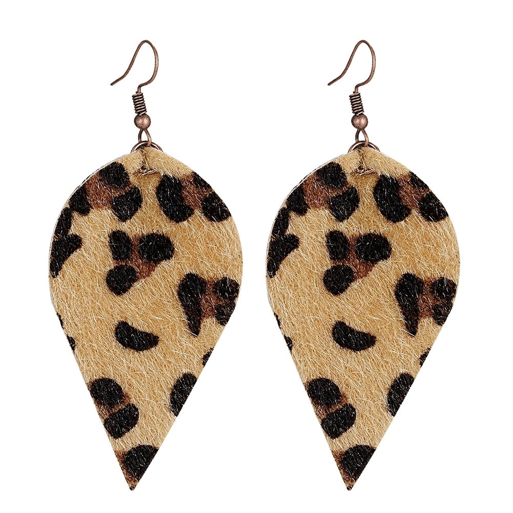 Punk Women Leopard Faux Leather Teardrop Leaf Dangle Hook Earrings Jewelry Gift Image 9