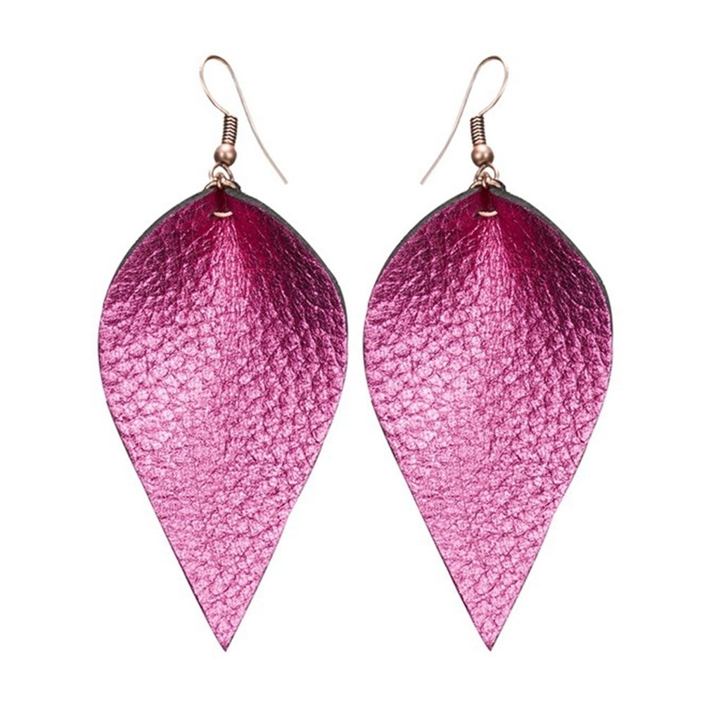 Punk Women Leopard Faux Leather Teardrop Leaf Dangle Hook Earrings Jewelry Gift Image 1