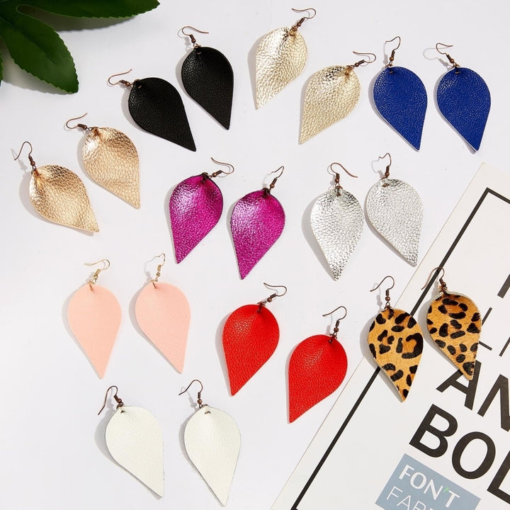 Punk Women Leopard Faux Leather Teardrop Leaf Dangle Hook Earrings Jewelry Gift Image 12