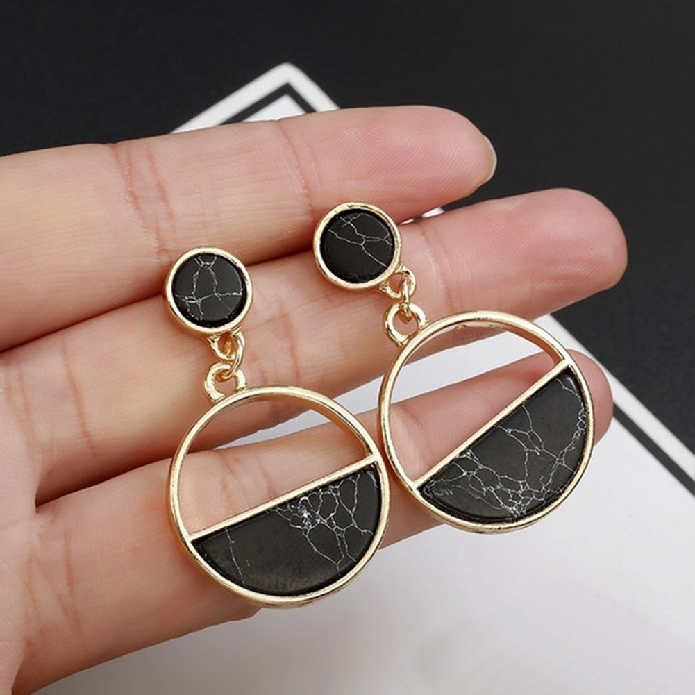 Fashion Women Marble Grain Round Geometric Dangle Ear Stud Earrings Jewelry Gift Image 1