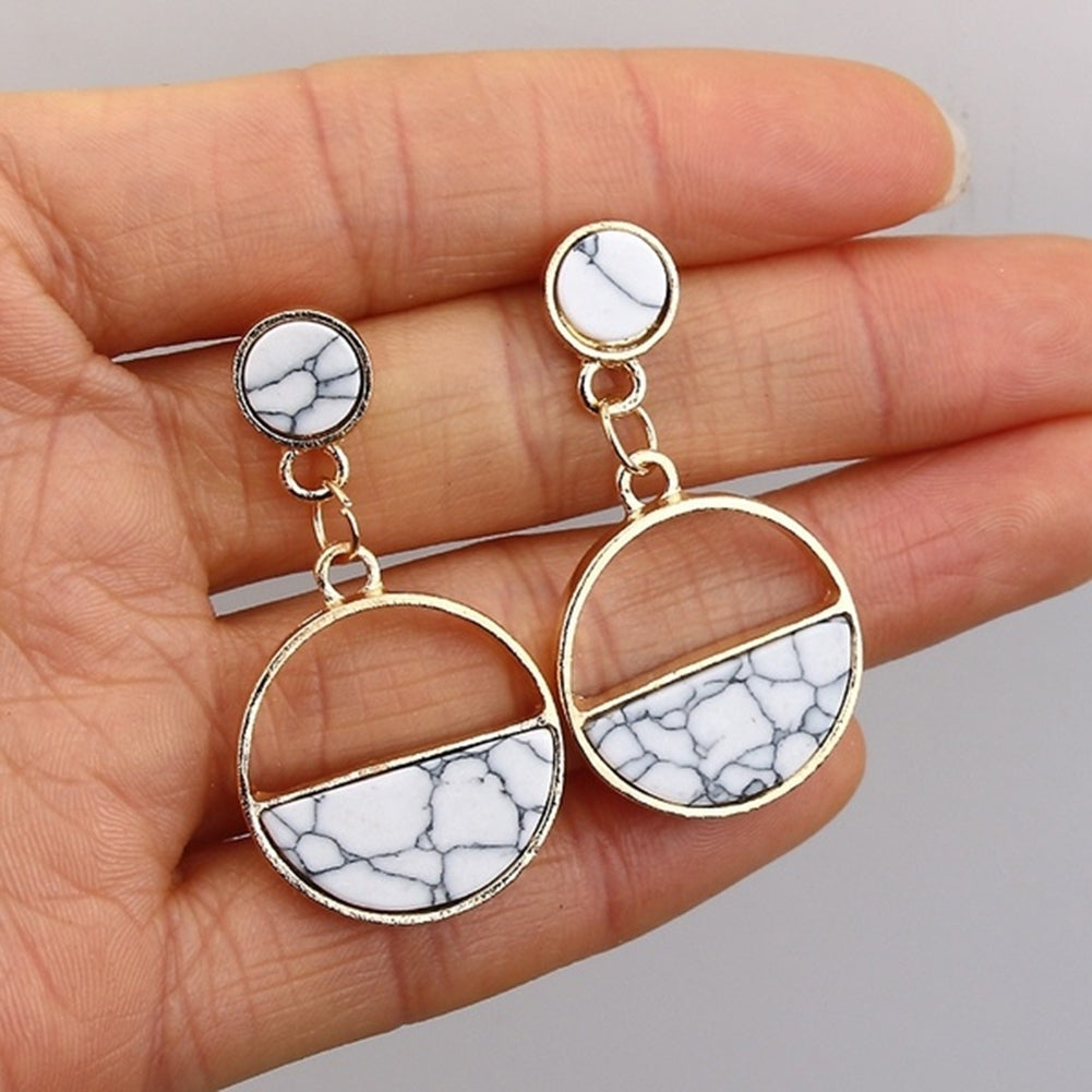 Fashion Women Marble Grain Round Geometric Dangle Ear Stud Earrings Jewelry Gift Image 2