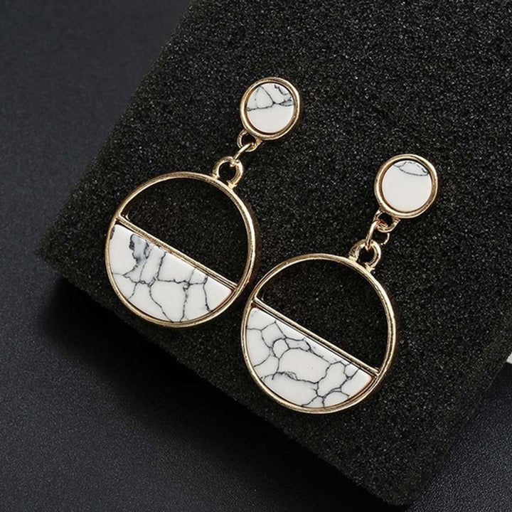 Fashion Women Marble Grain Round Geometric Dangle Ear Stud Earrings Jewelry Gift Image 3