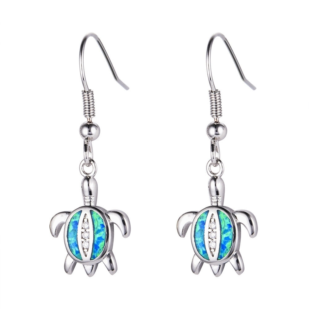 Cute Women Faux Opal Rhinestone Inlaid Turtle Dangle Hook Earrings Jewelry Gift Image 1