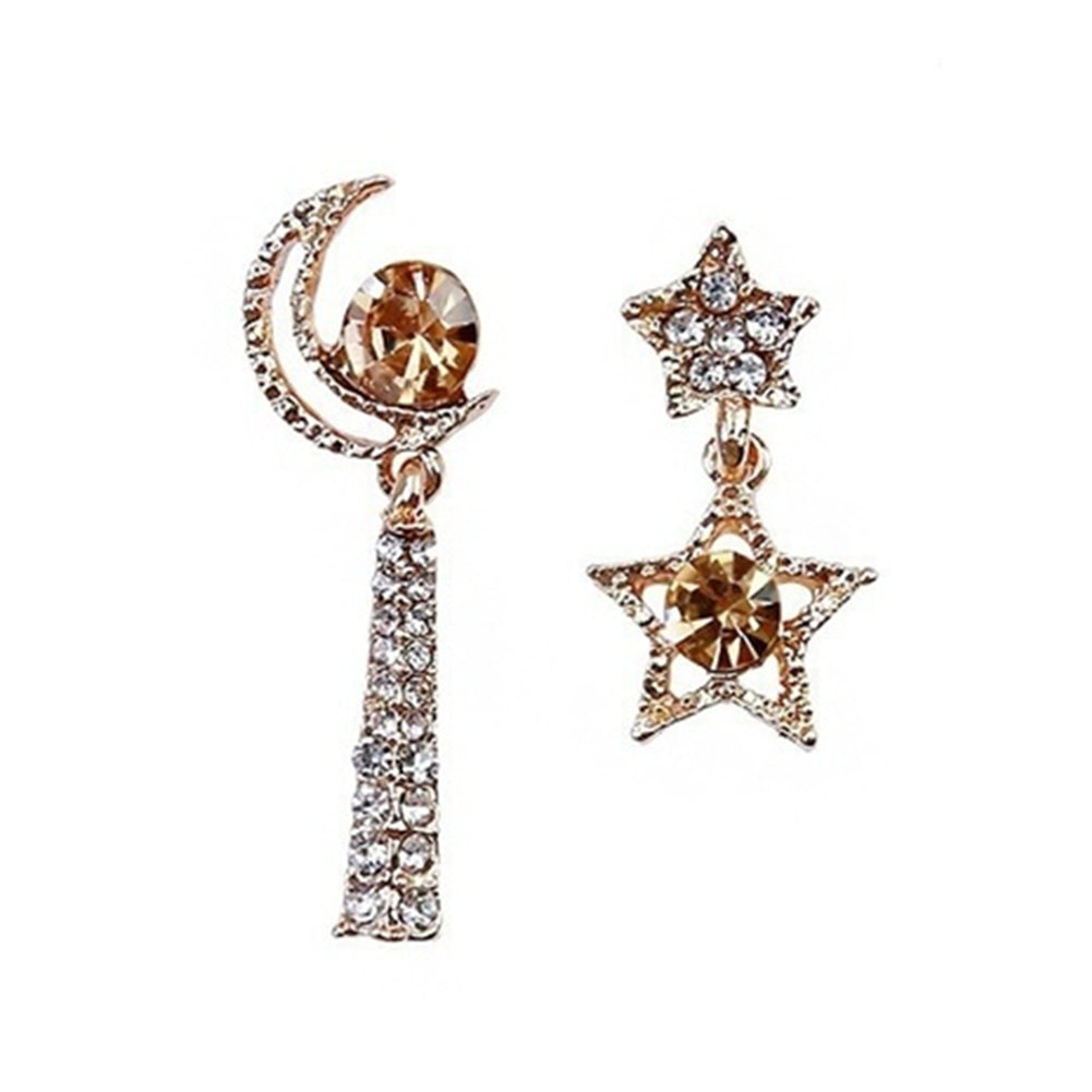 Women Rhinestone Moon Star Asymmetric Dangle Ear Stud Earrings Jewelry Gift Image 9