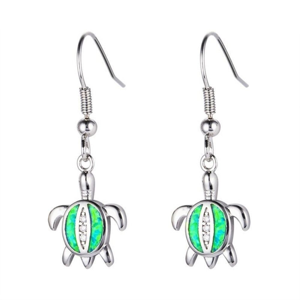 Cute Women Faux Opal Rhinestone Inlaid Turtle Dangle Hook Earrings Jewelry Gift Image 2