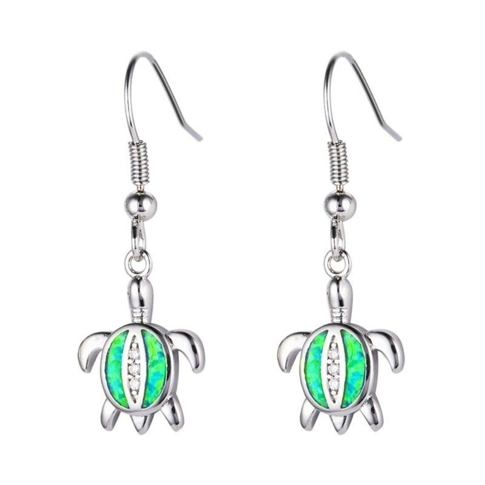 Cute Women Faux Opal Rhinestone Inlaid Turtle Dangle Hook Earrings Jewelry Gift Image 1