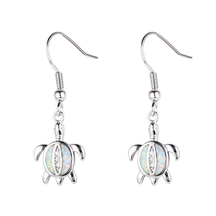 Cute Women Faux Opal Rhinestone Inlaid Turtle Dangle Hook Earrings Jewelry Gift Image 3