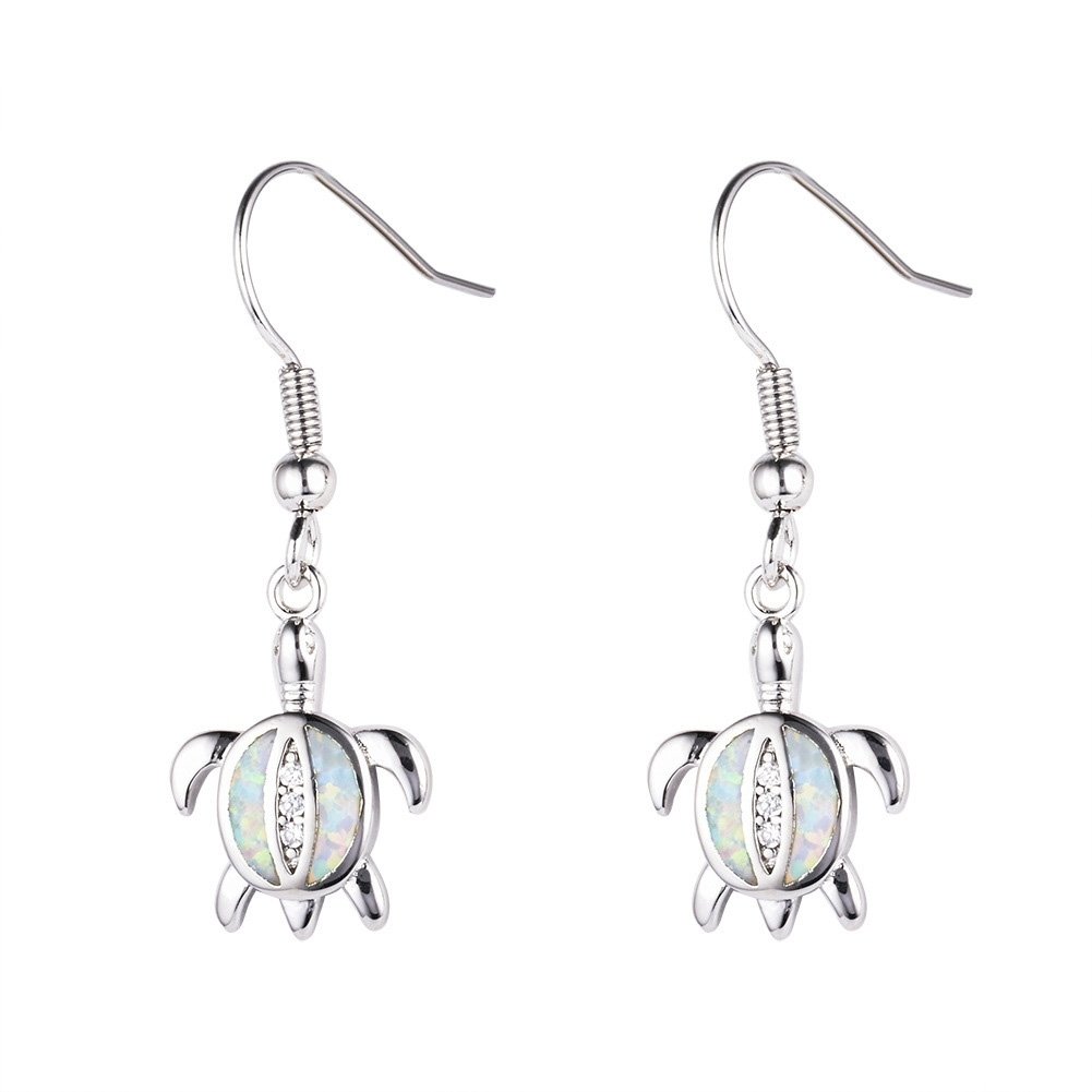 Cute Women Faux Opal Rhinestone Inlaid Turtle Dangle Hook Earrings Jewelry Gift Image 1