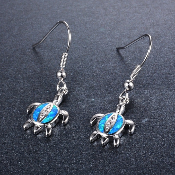 Cute Women Faux Opal Rhinestone Inlaid Turtle Dangle Hook Earrings Jewelry Gift Image 4