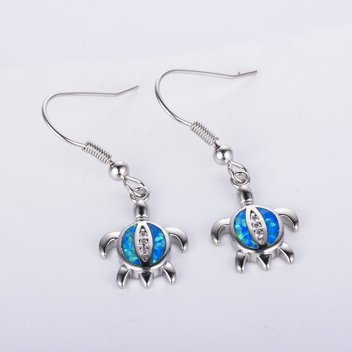 Cute Women Faux Opal Rhinestone Inlaid Turtle Dangle Hook Earrings Jewelry Gift Image 6