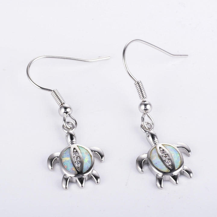 Cute Women Faux Opal Rhinestone Inlaid Turtle Dangle Hook Earrings Jewelry Gift Image 8